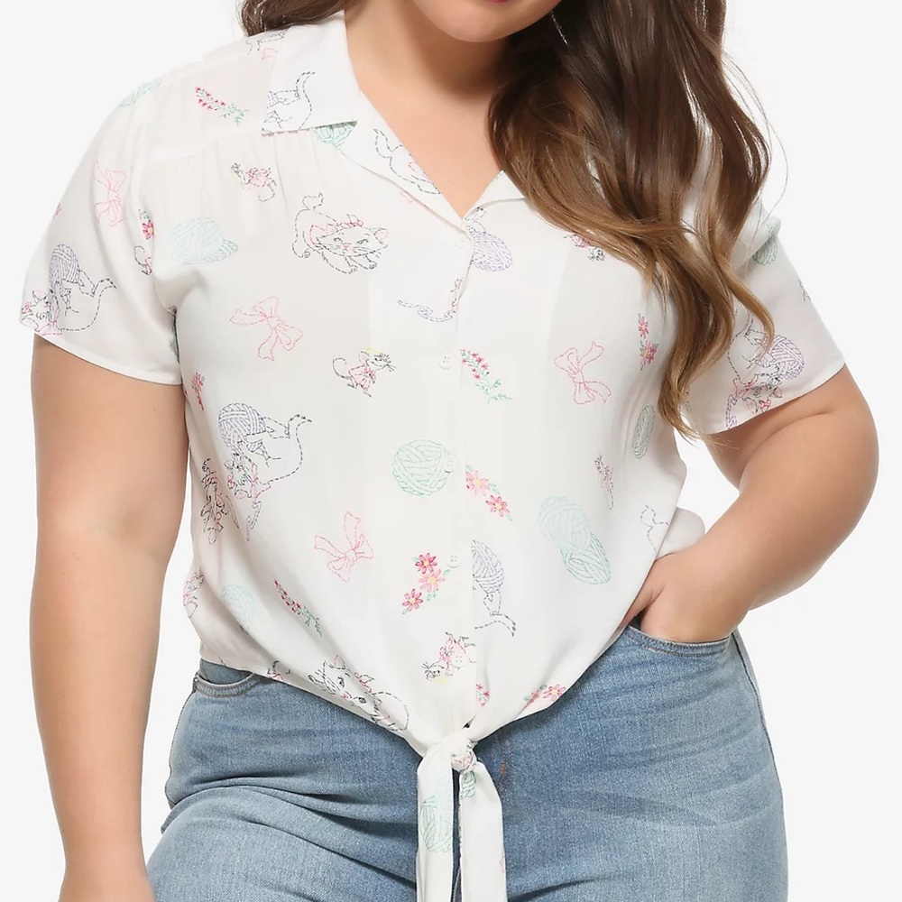 Disney Aristocats Marie Tie-Front Button-Up - Plus